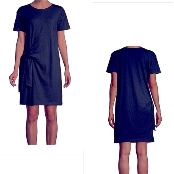 Vince. Side-Tie Cotton Dress Navy Blue Size S - Picture 3 of 8